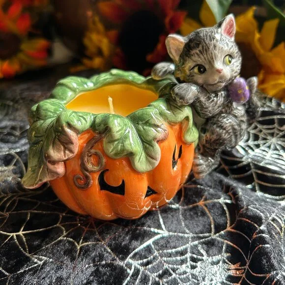 Fitz and Floyd “Halloween Kitty” Series Filled Candlecup (2063/140) NIB - Picture 2 of 10